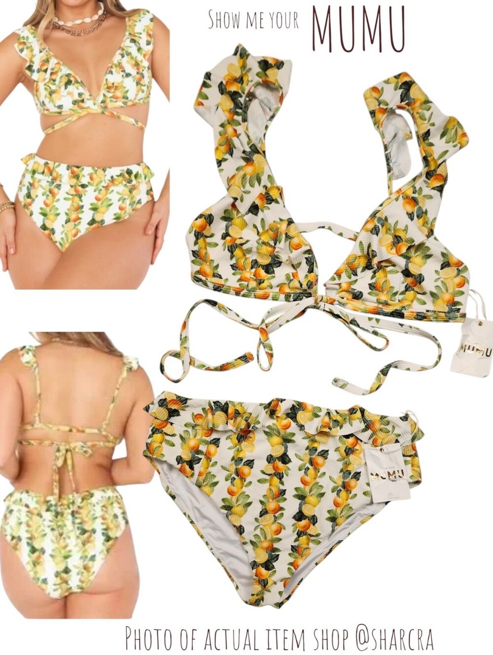 Show Me Your MuMu Sorrento Swim Bikini Lemon Citrus Georgia Rib Women XL Tie Up